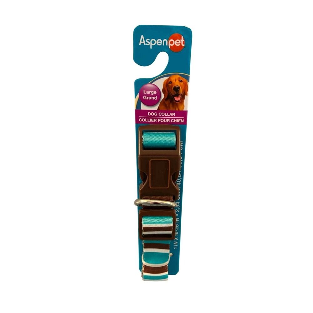 Aspen Pet Dog Collar Large Teal Brown Striped Adjustable 16-26in Nylon Pet